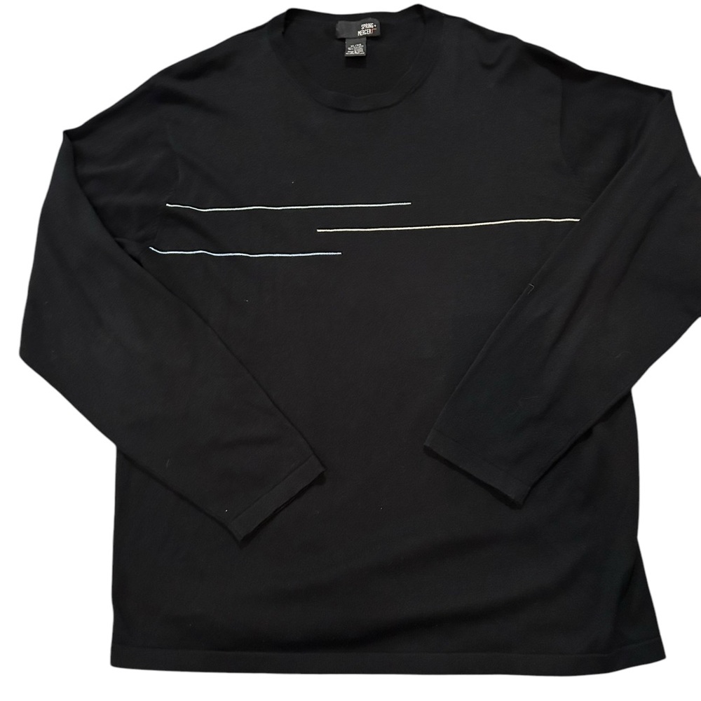 Spring‎ + Mercer Black Silk Blend Sweater Size XL Minimalist Stripe Detail
